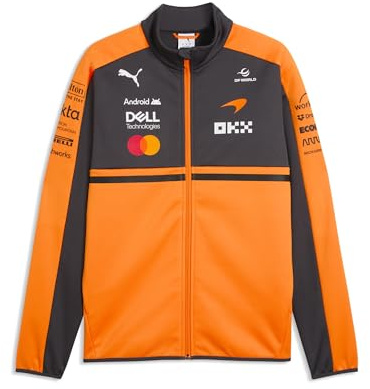 PUMA McLaren F1 2026 Herren Team Softshelljacke - Orange | 2026 Team Softshell-Jacke mit Reißverschluss vorne, Alle neuesten McLaren Formel-1-Team- und Partnerlogos