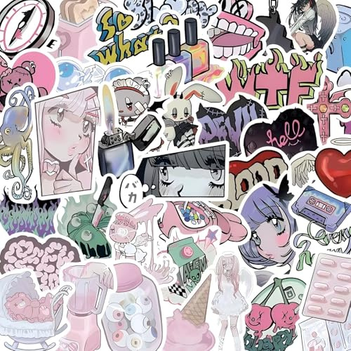 Vintage Aufkleber, Sticker Aesthetic für Wasserflaschen, Scrapbooking, Laptops,Wasserfeste Vinyl Aufkleber für Kinder Mädchen Jugendliche (Y2K Domi Gothic-60 Stück)