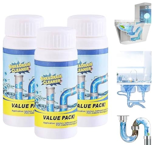 Powerful Sink & Drain Cleaner, Pipe Dredge Deodorant, Sink and Drain Cleaner Powder, Drain Clog Remover, Pipe Cleaners for Toilet Kitchen Bathroom Showe (3, 110g)