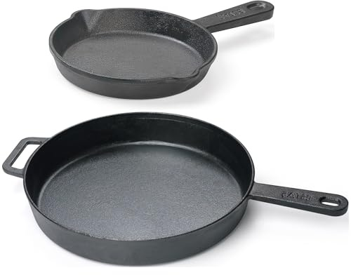 ESTAS 11 Inch Cast Iron Skillet – Pre-Seasoned Large Cast Iron Frying Pan for Searing, Roasting & Baking – Oven, Stovetop, Grill & Campfire Use – Includes 5.5 Inch Cast Iron Mini Skillet