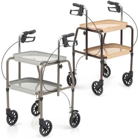 Kitchen Trolley Walker with Lockable Brakes for Indoor Use – 4 Wheel Mobility Rollator Trolley, Household Walking Aid for Elderly & Disabled, Stable Walking Aid with Easy-Grip Handles (Grey)