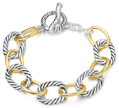 AOSWUD Gliederarmband Damen Gold Silber,Zweifarbiges Goldarmband mit Kabelgeflecht,Eleganter Armreif Damen Schmuck