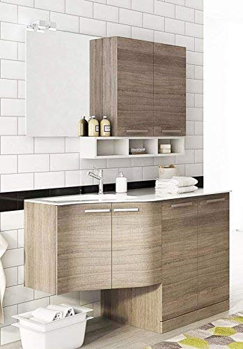 Dafne Italian Design Mobile lavanderia p/lavatrice-asciugatrice e carrelli cesti bucato, colore rovere scuro e bianco - Misura: L.131 P.35/62 cm,top Lavabo In Ocritech Con Vasca Integrata