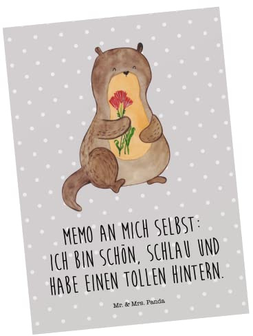 Mr. & Mrs. Panda Postkarte Otter Blumenstrauß - Geschenk, Geschenkkarte, niedlich, Seeotter, Einladungskarte, süß, Otter Seeotter See Otter,
