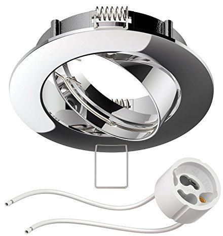 ledscom.de Deckeneinbaurahmen Circ Aluminium Einbaurahmen chrom schwenkbar (LED/Halogen/GU10/MR16/PAR16/50mm) inkl. GU10 Fassung