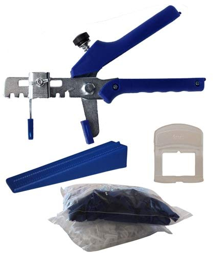 Karl Dahm Fliesen Nivelliersystem/Fliesenkeile Nivelliersystem für 1 mm Fugen: Nivellier-Zange + 100 Keile + 100 Zug-Laschen für Fliesenstärke 0-12 mm I Professionelle Fliesen Verlegehilfe – 12052