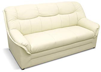 DOMO. collection Sofa Berlin, Leder, klassisches 3er Sofa, Polstergarnitur mit weichem Kunstleder und hochwertigem Federkern, 3 Sitzer 178 x 90 x 89 cm (BxTxH), beige (weiß)