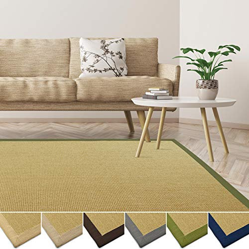 casa pura Sisal Teppich aus Naturfasern | mit Bordüre aus Baumwolle | pflegeleicht | viele Größen und Farben (Natur/Bordüre Pistazie, 40x60 cm)