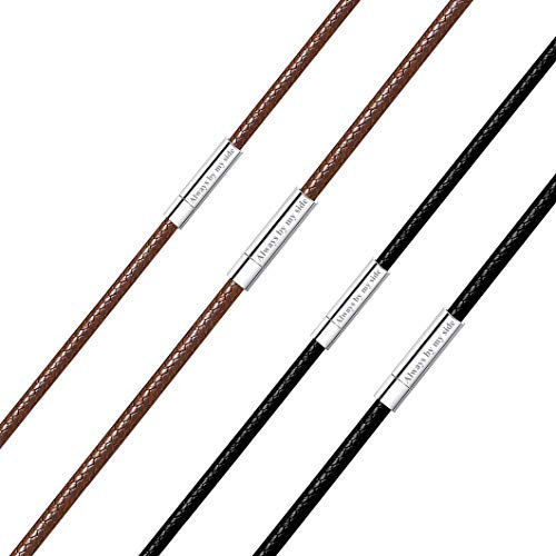 Richsteel gravierbare Lederkette aus Edelstahl 2mm breit 56cm lang Schwarz Echtleder mit Dreverschlusss für Damen und Herren