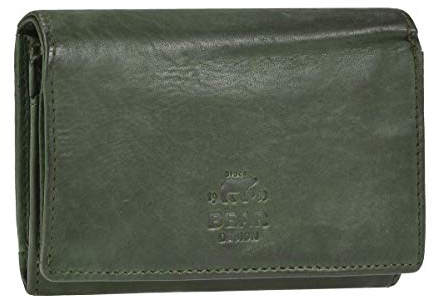 Bear Design Portemonnaie Damen Geldbörse Leder 9 Kartenfächer Geldbeutel Oliv grün
