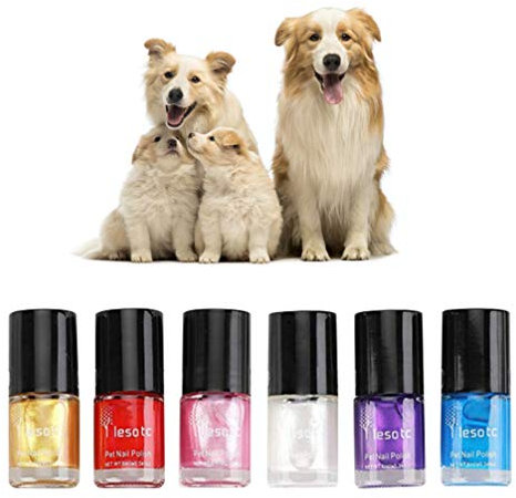 POPETPOP Dog Nail Polish Set of 6 - Water-Based Pet Nail Polish, Natural and Safe, Suitable for All Pet (Cats Birds, Gerbils, Pigs and Mice), Easy to Remove Pet Beauty Accessories