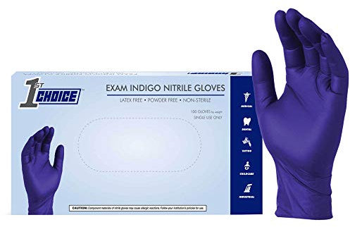 1st Choice 4 mil Exam Indigo Nitrile Gloves - Latex Free, Powder Free, Non-Sterile, 1EIN (Large - Box of 100)