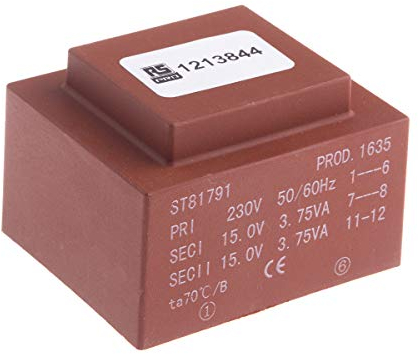 RS PRO Printtrafo, Trafo 230V ac / 2 x 15V ac 7.5VA 2 Ausg. 51mm x 43mm x 35mm 295g PCB-Montage