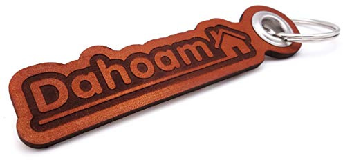 Samunshi® Leder Schlüsselanhänger mit Gravur Dahoam Geschenke Made in Germany 12x2,8cm cognac braun/graviert