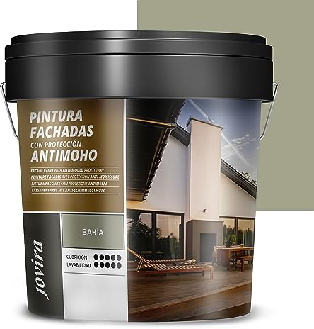 JOVIRA PINTURAS PINTURA FACHADAS ANTIMOHO. Repelente al agua, impermeable y anti fisuras. (4 Litros, Bahia)