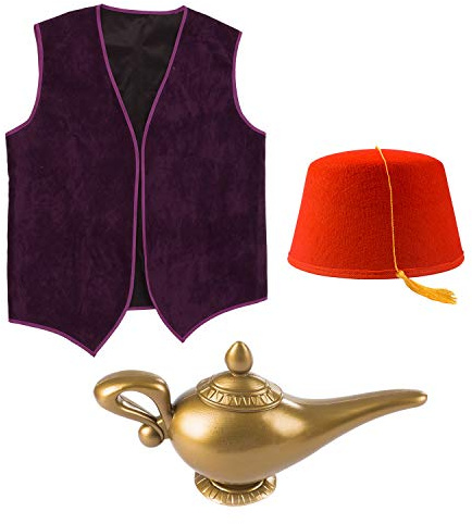 Tigerdoe Arabian Prince Costume – Street Rat Costumes for Men –Men's Arabian Folk Hero Costume - Magic Genie Lamp, Purple Vest and Hat
