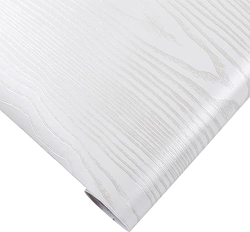 Hode Silver White Wood Effect Vinyl Wrap Self Adhesive, Worktop Covering Sticky Back Plastic Roll for Kitchen Furniture Wall Door Table Cupboard, Peel and Stick Wallpaper Waterproof Removable 40cmx5m