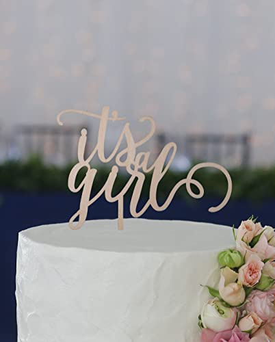 Cake Topper Holz It´s a girl CAKETOPPER Baby shower Tortenfigur Mädchen, es ist ein Mädchen rustikaler Tortenaufsatz Kalligraphie-Kuchenaufsatz aus Holz