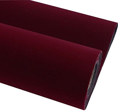 Self Adhesive Velvet Flock Contact Paper Liner for Jewelry Drawer Craft Fabric Peel and Stick Black, Soft Velvet Liner for Drawer DIY 17.7 x 117 (Maroon Color)