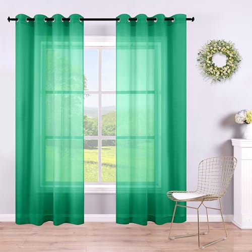 KOUFALL Grüne durchsichtige Vorhänge 213 cm Länge für Wohnzimmer 2 Paneele Set Ösen Weihnachtsvorhänge für Schlafzimmer Dekoration Weihnachten Urlaub Heimdekoration 132 x 213 cm lang