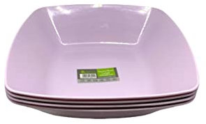 ECO Durable Large Plastic Square Bowls Set of 4 | 24cm x 24cm – Cereal Bowl for Kids | Reusable Square Bowls for Parties | BPA-Free Stackable Plastic Serving Bowls (Lilac, Large)