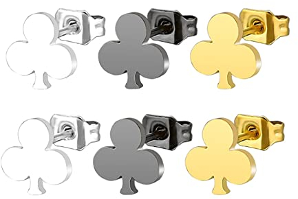 Damen Herren Ohrringe Edelstahl, Ohrstecker 3er Set Poker Modeschmuck Ohrringe Nickelfrei Tricolor