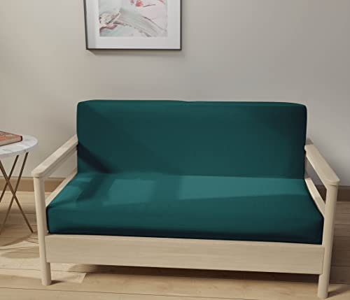 Futon Covers Full Size, 100% Baumwolle Futon Schonbezüge, volle Größe Futon Matratzenbezug für Futon Sofa Bett, faltbarer, armloser Sofabezug, Reißverschluss, Blaugrün