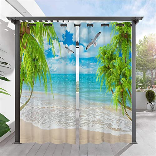 SK Studio 2 Stück Outdoor Vorhang Wetterfest Wasserdicht Sichtschutz Sonnenschutz Vorhang mit Strand-Ozean-Druckmuster für Balkon Terrasse Veranda Pergola Gartenlaube Stil 6, 210x230cm