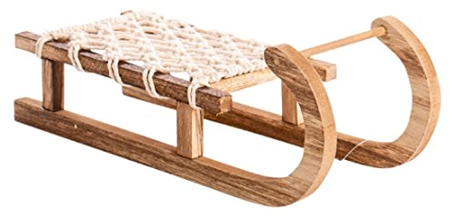 Decpero Holzschlitten I 40 cm I Natur-Creme I Dekoschlitten