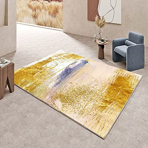 ESOUY Rechteckiger Teppich, waschbarer, moderner, weicher, Kleiner Florteppich für Wohnzimmer, Schlafzimmer, Nachttisch, goldenes Art Deco, Mehrfarbig, 120 x 170 cm