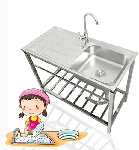 Fregadero acero inox independiente, fregadero servicios públicos cocina fregadero industrial, fregadero comercial solo tazón, preparación para lavar mano lavandería interior aire libre ( Size : 100*50