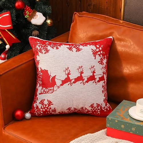 Gran Oferta de Invierno, árbol de Navidad, Alce, muñeco de Nieve, decoración, Funda de Almohada de Hilo, Sala de Estar, 45x45cm-4,45x45cm