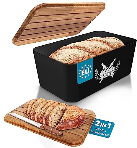 WOHNOASE® Brotkasten [FÜR ALLE BROTSORTEN] - inkl. 2 in 1 Deckel/Schneidebrett - Brotbox Kunststoff (BPA frei) - Brotaufbewahrung - (zertifiziertes Holz) - Toastbrot Aufbewahrungsbox - Bread Box