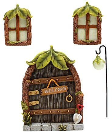 LSRVNM 4 Pieces Garden Fairy Door, Resin Elf Door Sculpture, Miniature Elf Door, Garden Decoration, Glow in the Dark, for Trees, Gardens, Outdoors (Z007)