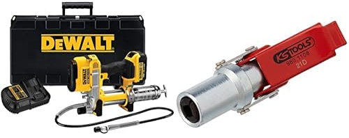 DEWALT - Pompe A Graisse Electrique Sur Batterie XR 18V 4Ah Li-Ion - Sans Fil - Pompe Graisse Avec Batterie Incluse & KS TOOLS Coupleur Rapide pour Pistolet à Graisse - 1/8 980.1108 Couleur