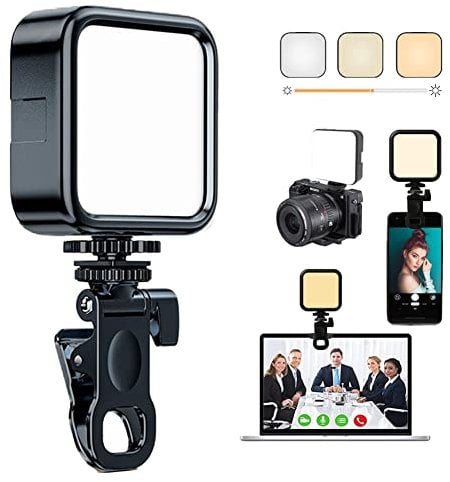 elfofle Selfie Licht Panel mit Klammer Telefonhalter 3 Lichtmodi Videolicht Handy 62 LED High Power 1200mAh Akkus Led Videokonferenz Leuchte für Phone/Tablet/Laptop, Zoom TikTok Live Streaming