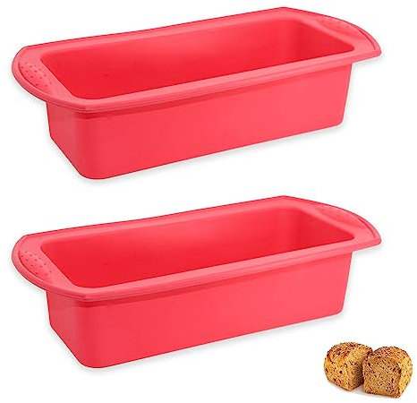 NUWIQ 2 Stück Silikon Brotbackform, Backform Kasten, 26 x 13 x 6,5 cm, für Brot und Gebäck, Rot