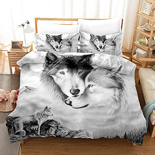 CIUNVXD 3D Wolf Theme Muster Bettbezug,3D Realistisches Tier Wolf Motiv Bettwäsche Set,Wolf-Motiv-Druck-Design Bettwäsche für Jungen Mädchen Kinder (A, 135x200cm)