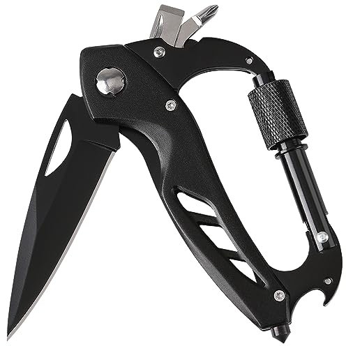 Xnourney 6 en 1 mousqueton multifonction, Multifonction Randonnée, avec Mousqueton, Outils Multifonction Ouvre-Bouteille Brise - vitres et tournevis pour le camping extérieur randonnée