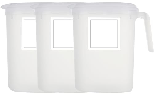 VIDETOL 3 Pack Water Jug, Pitcher Jug with Lid, Safe Milky Plastic Jug with Lid for Cold Water, Juices, Kitchen Home and Picnic