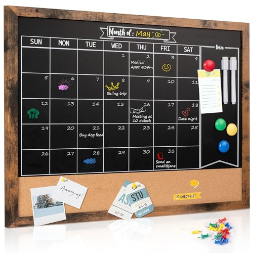 Board2by Monatlicher Kreidetafel-Kalender & Korktafel für die Wand, 45,7 x 61 cm, magnetische Kreidetafel, Kombi-Tafel, Wandmontage, Kombinationstafel mit Stiften für Büro, Küche, Schule, Zuhause