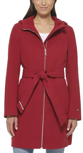 Tommy Hilfiger Damen Zip-up Wool Coat Zweireihiger Mantel aus Wolle, Reißverschluss mit Gürtel, Rot, S