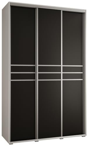 MEBLE KRYSPOL Davos 10 160 Schrank mit DREI Schiebetüren für Schlafzimmer - Moderner Aufbewahrungsschrank mit Kleiderstange und Regalen - 235,2x160x45 cm - Weiß Schwarz Silber
