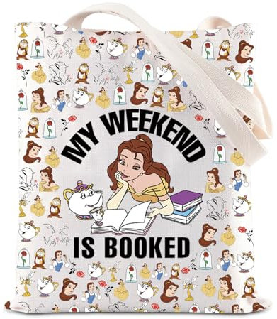 FOTAP Princess Belle 's Book Shop Gift My Weekend Is Booked Tote Bag Magic Kingd*m Gift Princess Belle Lover Handle Bag, Weiss/opulenter Garten, 14.56 inches tall and 12.59 inches wide, Is Booked T