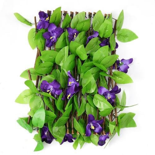 Expanding Garden Trellis Panels | Garden Fence Screening with Artificial Ivy&Violet Flower | Expandable Decorative Faux Ivy Privacy Screen Greenery Backdrop for Backyard, Balcony and Terraces