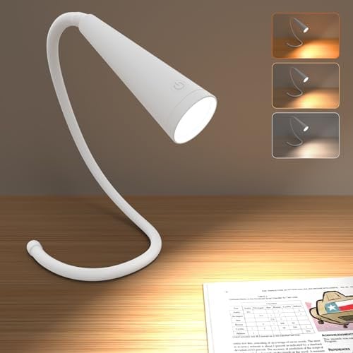 Exsight Book Light, Rechargeable Neck Reading Light for Night Use, 3 Colors & Stepless Dimming, Flexible Neck, Detachable & Handheld, Portable Desk Lamp for Work or Searching