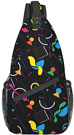 fifbird Retro 80er 90er Unisex Sling Rucksack Crossbody Schultertaschen für Herren Damen Memphis Stil Casual Tagesrucksäcke Brusttasche für Outdoor Wandern Reisen Sport Gym Radfahren, siehe abbildung,