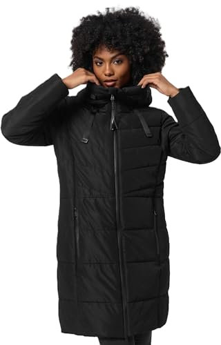 MARIKOO Damen Winterjacke lange Winter Stepp Jacke mit Teddyfell warm gefüttert B978 [B978-Natsuk-Schwarz-Gr.3XL]