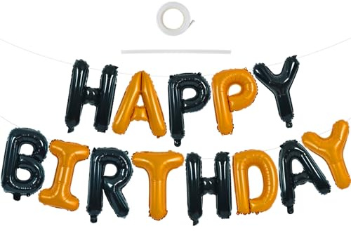 TONIFUL 16 Inch Black Orange Happy Birthday Balloons Banner Decorations | Mylar Foil Black Orange Letter Birthday Sign Birthday Decoration for 21st 30th 50th 60th Men Women and HBD Halloween Party