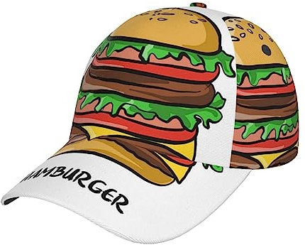 FJQWKLF Unisex Baseball Cap Burger Beef Onion Verstellbare modische Baseballkappe mit gebogener Krempe, Sonnenhüte, Schwarz